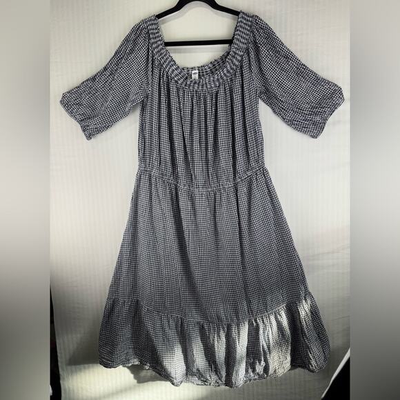 Old Navy Prairie Dress Navy Blue & White Gingham Check Off-The-Shoulder Size XXL - Picture 1 of 7